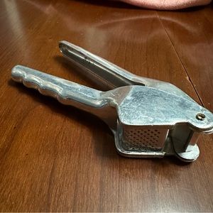 Vintage Aluminum Garlic Press with Unique Crescent Moon Makers Mark